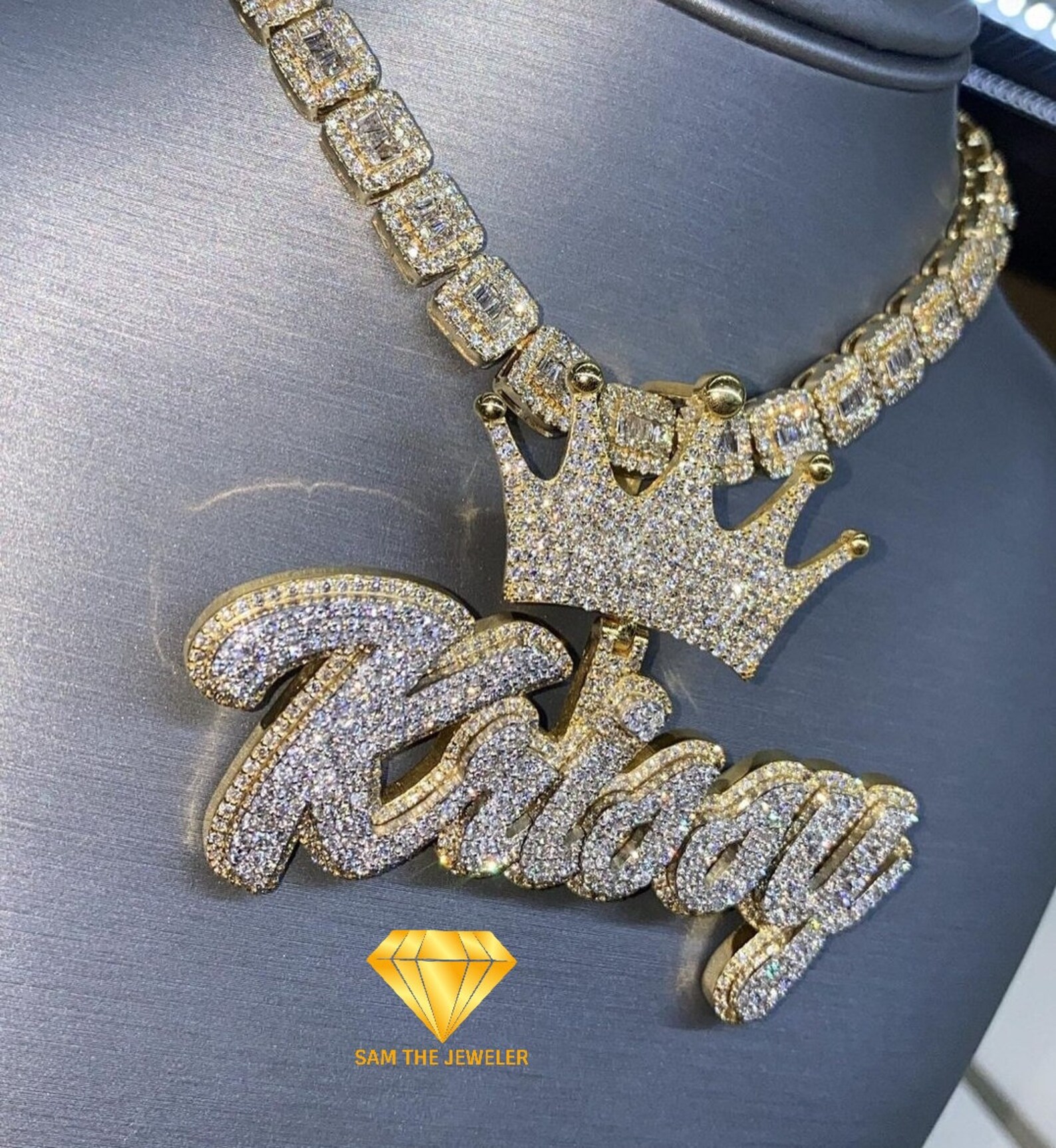 Beautiful Icedout Crown Bail Custom Letter Diamond Pendant Etsy