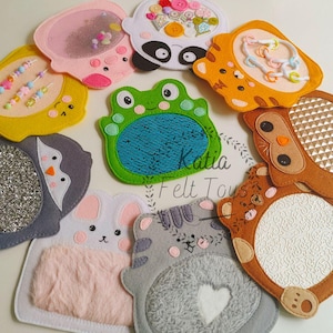 Paquete de tarjetas de animales sensoriales: juguetes de fieltro seguros para tocar y sentir para niños y personas con necesidades sensoriales, estimulación táctil para recién nacidos