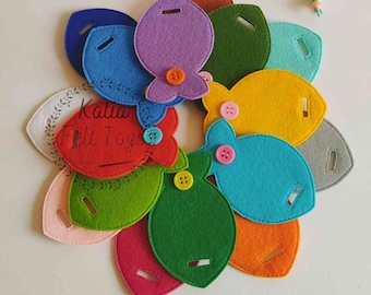 Buttoning Fishing Game, Montessori buttoning, Fine motor skills, Preschool curriculum, Primary and secondary colours, Rainbow activity