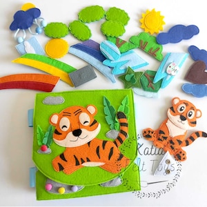 Felt Quiet Book &quot;Tiger&#39;s Adventure&quot; - clamshell book for kids that helps to learn colors, develop logical thinking and more. Montessori toys