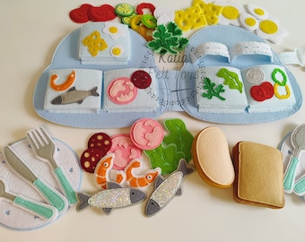 Prepara un panino: gioco in feltro sicuro e coinvolgente per bambini (cibo per bambole, cibo in feltro, cucina per bambini, giocattoli da cucina, cibo finto, peluche)