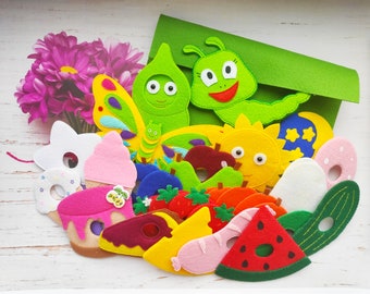 The Very Hungry Caterpillar felt story - educational game for kids that helps to develop fine motor skills. Felt butterfly. Felt food.