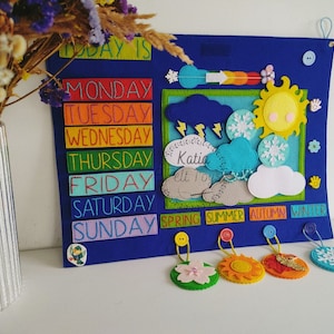 Filz Wetterkalender, Wetterstation, Homeschooling Lerntafel, Montessori-Tageskalender, Wetterkarte Kindergarten, Wettermatte