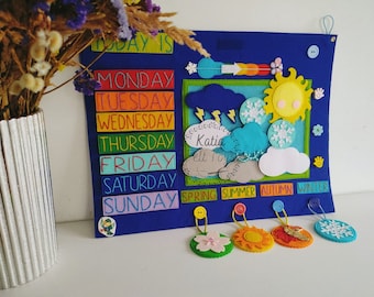 Felt Weather Calendar, Weather Station, Homeschooling Educational Board, Montessori Daily Calendar, Weather Chart Kindergarten, Weather Mat