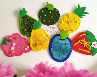 Tactile sensory fruits are safe touch and feel felt toys for children that helps to develop fine motor skills and movements coordination