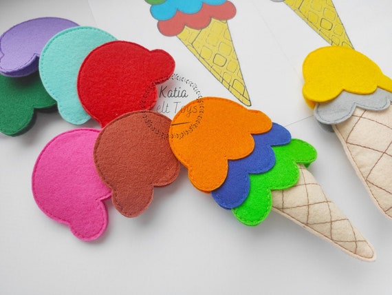 フェルトの知育玩具「自家製アイスクリーム」とワッフルコーン。細かい