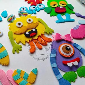 Monsterpuzzel. Creëer gezichten en gevoelens voor monsters. Knutselmonster voor kinderen. Vilten kit monster. Maak een monster. Monsterschool. Thuisschool