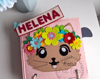 フェルトの静かな絵本「花猫」、幼児向け感覚静かな絵本、フェルトのビジー絵本、モンテッソーリ玩具、教育絵本、赤ちゃん用静かな絵本、感覚ボード