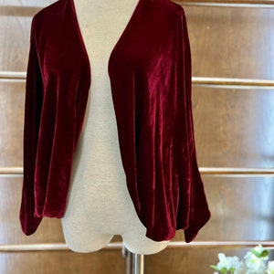 Luxury Silk Velvet Cardigan for lady, soft and elegant, burgundy red colour