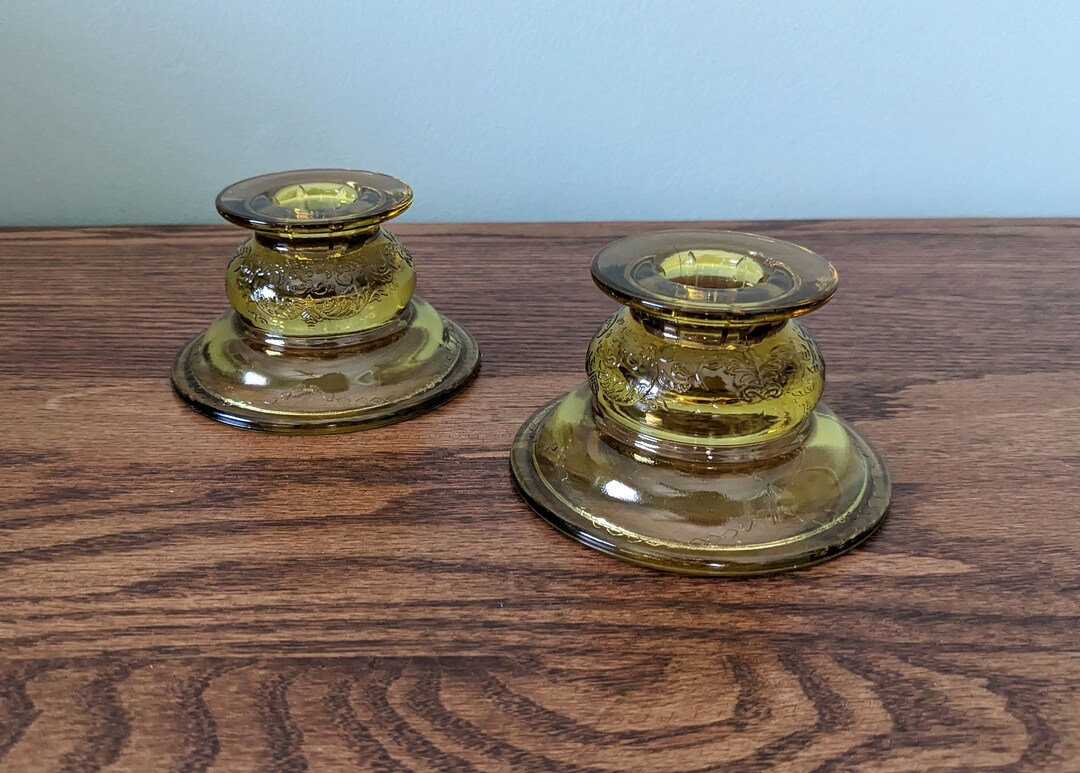 Yellow Glass Candlestick Holders set of 2 Etsy