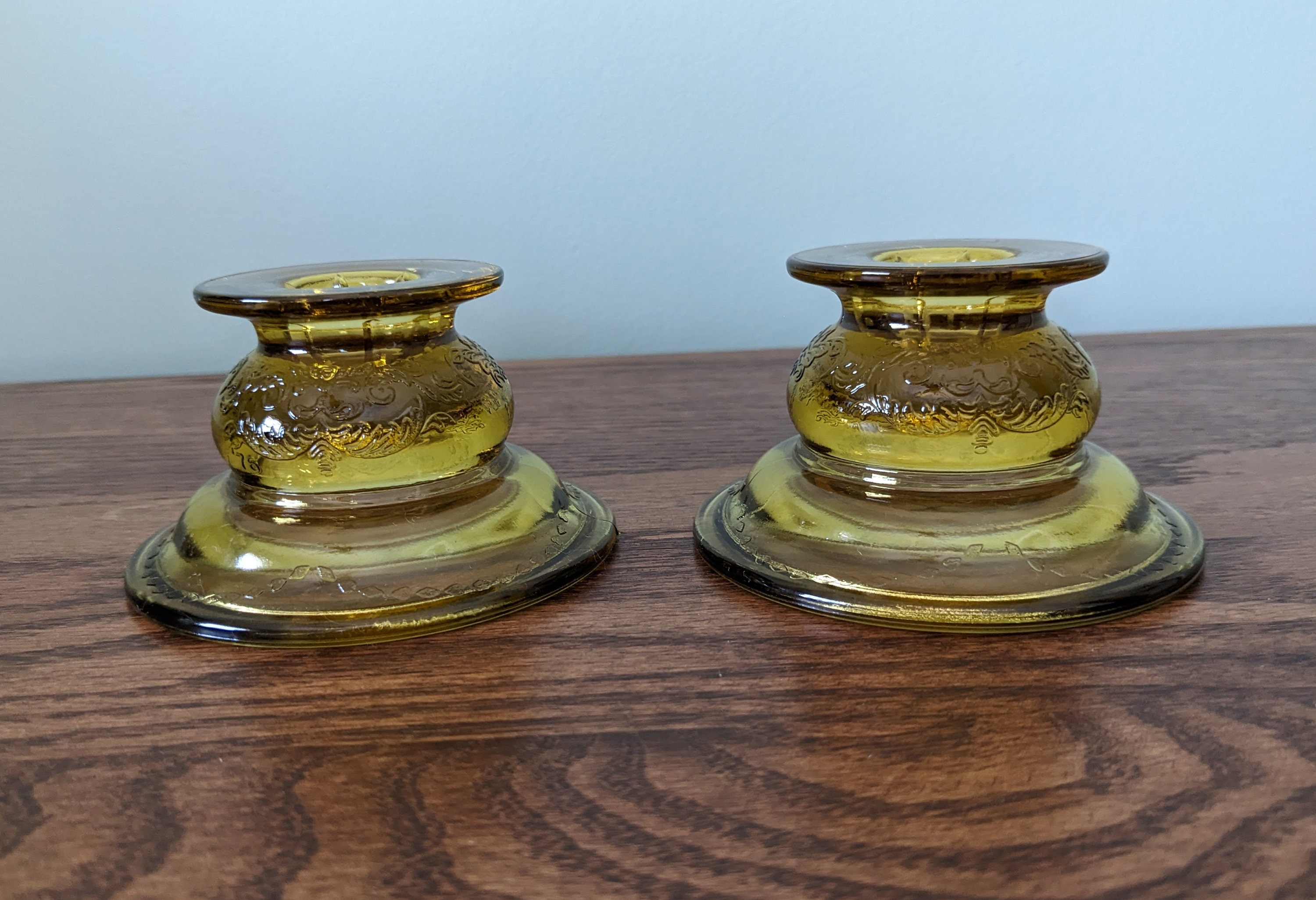 Yellow Glass Candlestick Holders set of 2 Etsy