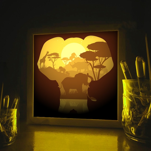 Safari, Elephant 3D Paper Cut Light Box Template, Elephant svg, Shadow box svg, Layer svg, Cricut, Elephant Silhouette, safari animal SVG Safari, Elephant 3D Paper Cut Light Box Template, Elephant svg, Shadow box svg, Layer svg, Cricut, Elephant Silhouette, safari animal SVG