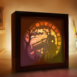 Old Train Shadow Box, Lightbox SVG Paper Cut Shadow Box, carta Shadowbox Cricut, file Silhouette, File digitale, Scatola luminosa del treno