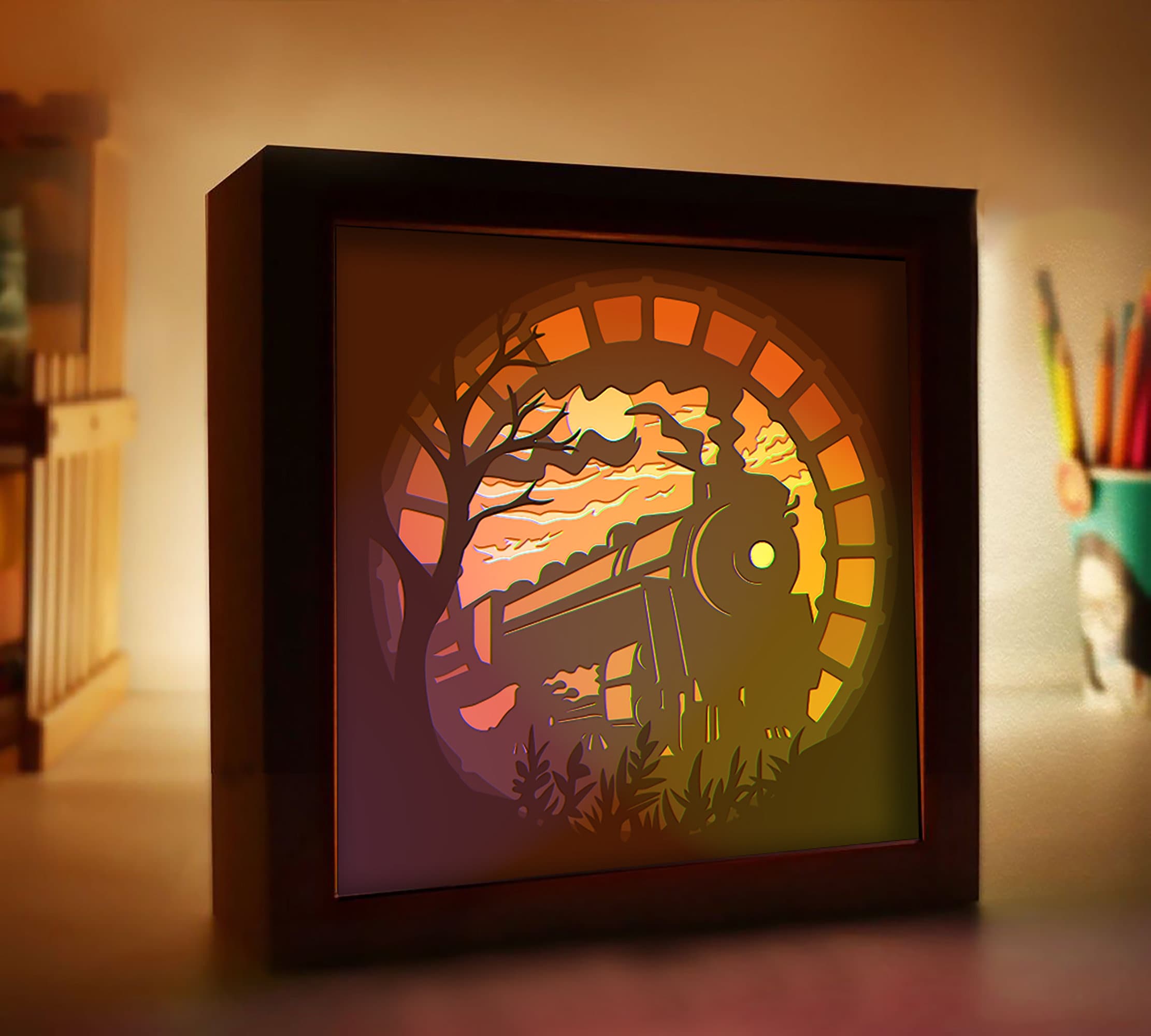 Old Train Shadow Box, Lightbox SVG Paper Cut Shadow Box, Shadowbox