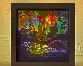 Sjabloon Lion King 3D Paper Cut Light Box: Square Shadow Box SVG (digitale download)
