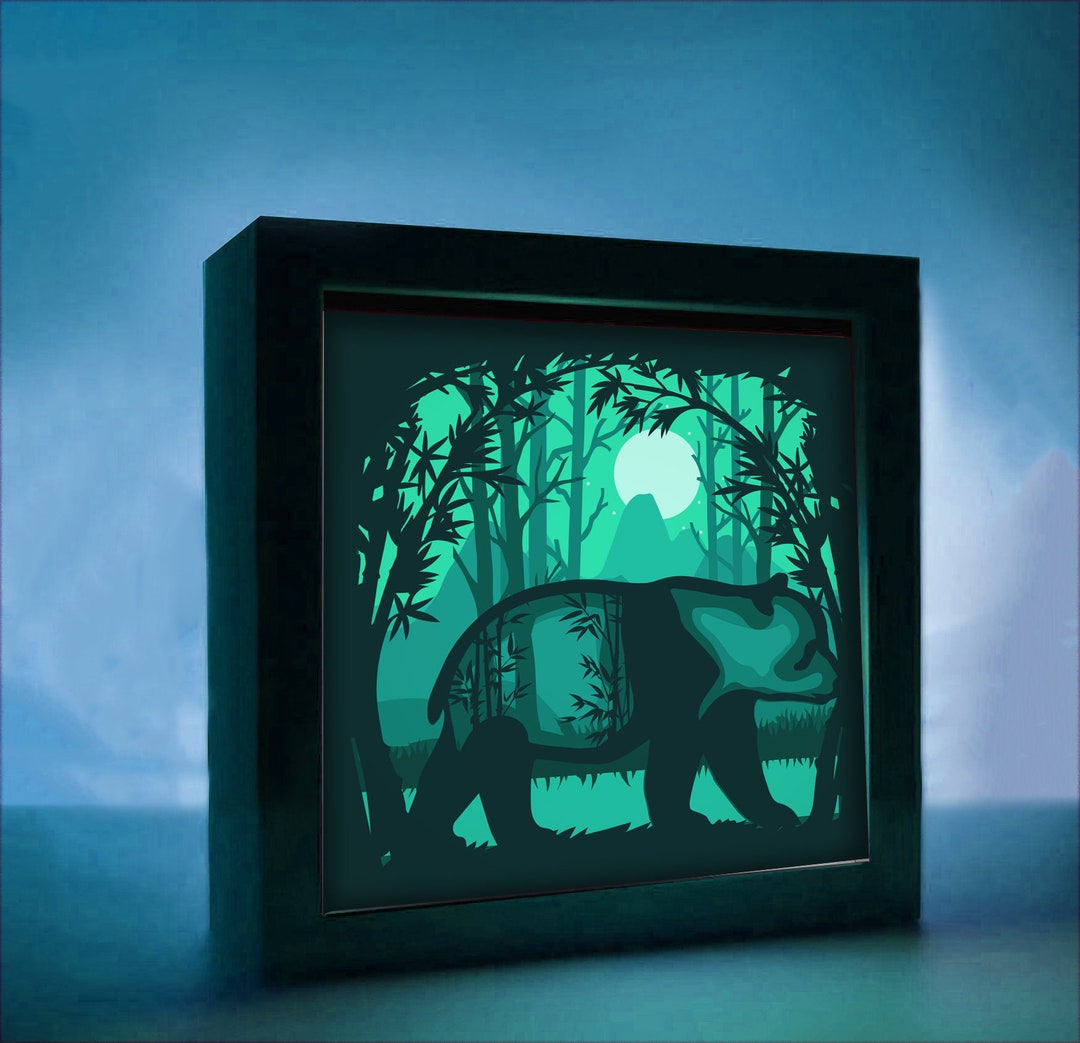 Panda Shadow Box SVG, 3D Paper Cut Light Box Template, Panda Lightbox ...