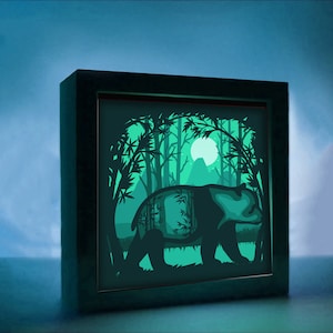 Panda Shadow Box SVG, 3D-papier gesneden lichtbak sjabloon, Panda Lightbox, Lightbox SVG-bestanden, digitale download, voor Cricut, bos SVG