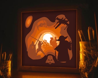Star Wars Mandalorian Paper Cut Light Box Template – Layered SVG (Digital Download)