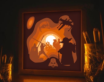 Star Wars Mandalorian - 3D Paper Cut Template Light Box SVG Digital Download Files, Shadow Box, Layer SVG