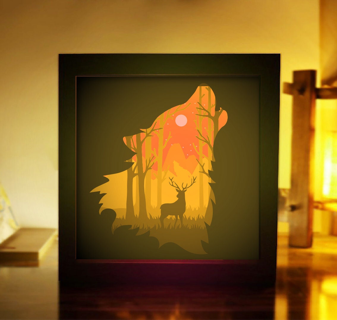 Wolf in Deer 3D Paper Cut Light Box Template (SVG Digital Download) - Etsy