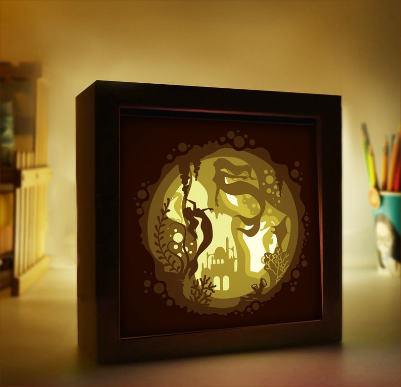 Mermaid Lightbox Template: 3D Paper Cut Shadow Box SVG (digital ...