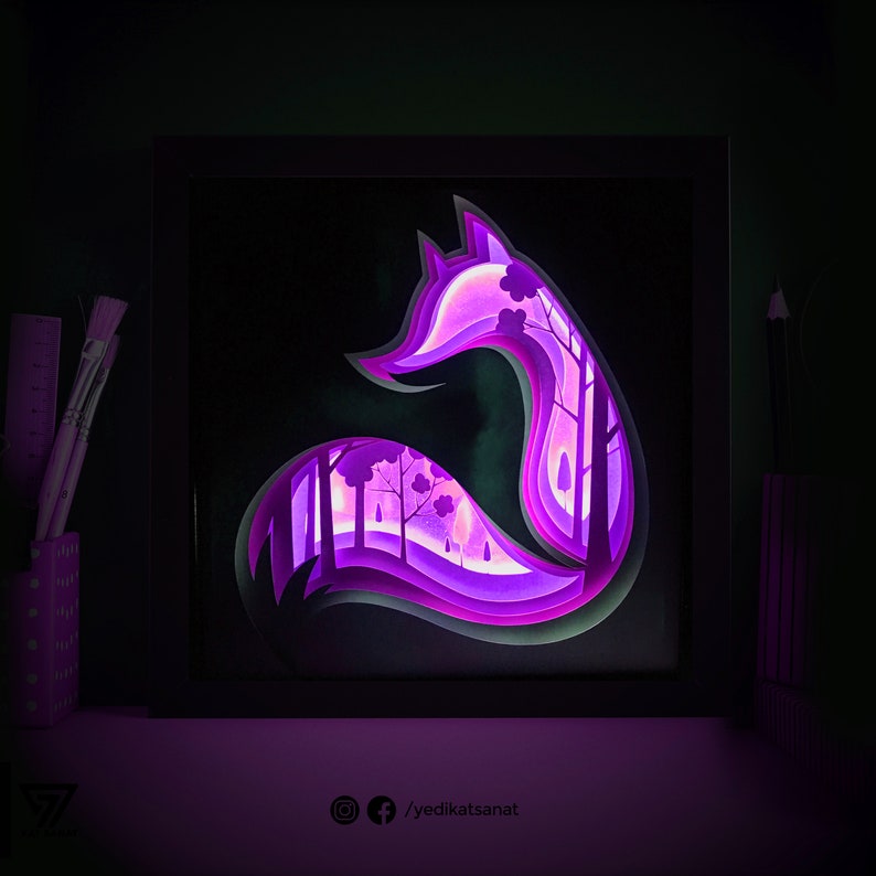 Blue Fox 3D Paper Cut Light Box Template SVG Digital Etsy