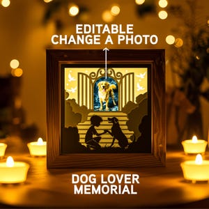 Caja de sombras conmemorativa para perros: regalo para amantes de los perros, homenaje personalizado a la pérdida de un perro, silueta de niña y niño, recuerdo conmemorativo para mascotas, marco de fotos de perro editable