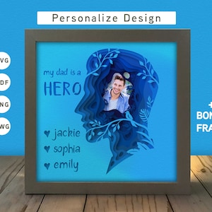 3D DAD Schattenbox mit benutzerdefinierten Namen, Vatertag Schattenbox, geschichtete Papierkunst, Dateien für Cricut und Silhouette mit einfachen Anweisungen