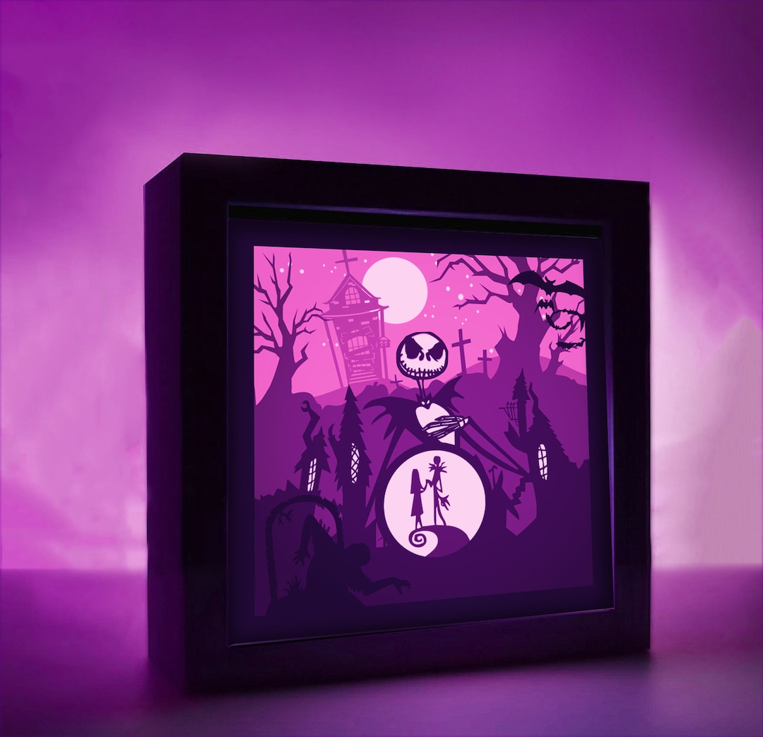 Nightmare Before Christmas Shadow Box Template: 3D Paper Cut Light Box ...