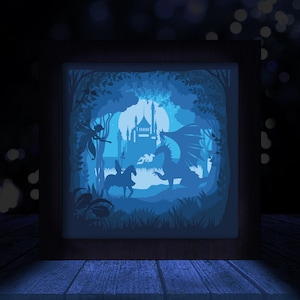 Dragon & Knight Paper Cut Light Box Template: 3D Shadow Box SVG (Digital Download)