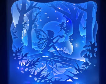 Fairy Moon Shadow Box SVG: Paper Cut Lightbox Template (Digital File)