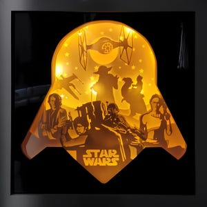 Star Wars Mandalorian, papier découpé modèle, Shadow Box SVG, 3D papier découpé Lightbox SVG fichier DIY, Cricut, Silhouette, Dark Vador, Yoda