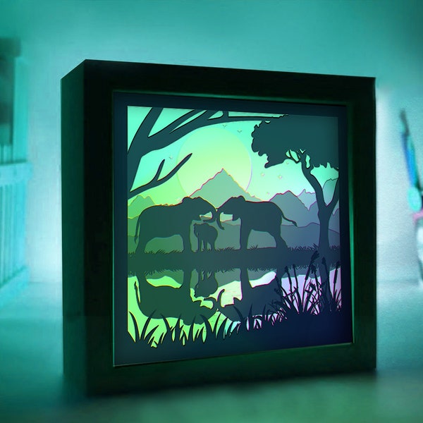 Safari, Elephant 3D Paper Cut Light Box Template, Elephant svg, Shadow box svg, Layer svg, Cricut Digital files light box svg,