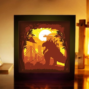 Godzilla Shadow Box, file di download digitale SVG, Light Box SVG, scatola di carta tagliata 3D, Monster SVG,