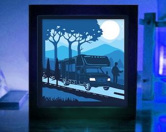 Camper Van 3D Paper Cut Light Box Template: Camping Shadow Box SVG (Digital Download)