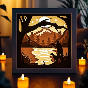 Entenjagd, Fischer, 3D Papierschnitt Licht Box Vorlage, SVG Digital Download, Shadow Box SVG Digital Download-Dateien für Cricut, Hunter
