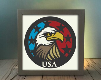 EUA, Eagle SVG, bandeira americana, arquivo de corte de silhueta, modelo de caixa de luz com corte de papel 3D, download digital SVG, estátua da liberdade, Eagle Cricut