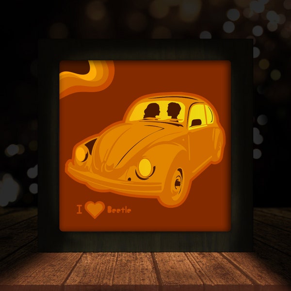 Beetle Car Shadow Box SVG, Couple in car, 3D Paper Cut Light Box Template, SVG Digital Download Files, shadow box svg files for cricut Beetle Car Shadow Box SVG, Couple in car, 3D Paper Cut Light Box Template, SVG Digital Download Files, shadow box svg files for cricut