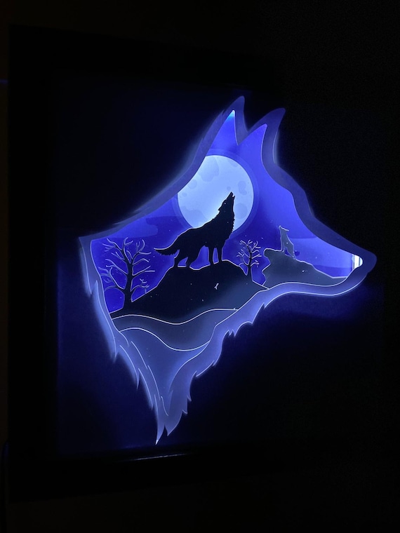 Download Wolf Mountain 3d Paper Cut Light Box Template Svg Digital Etsy