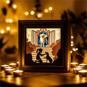 Caja de sombras conmemorativa para perros SVG, homenaje a la pérdida de una mascota, caja de sombras editable para amantes de los perros, memorial para mascotas de niño y niña, caja de sombras 3D para conmemorar mascotas
