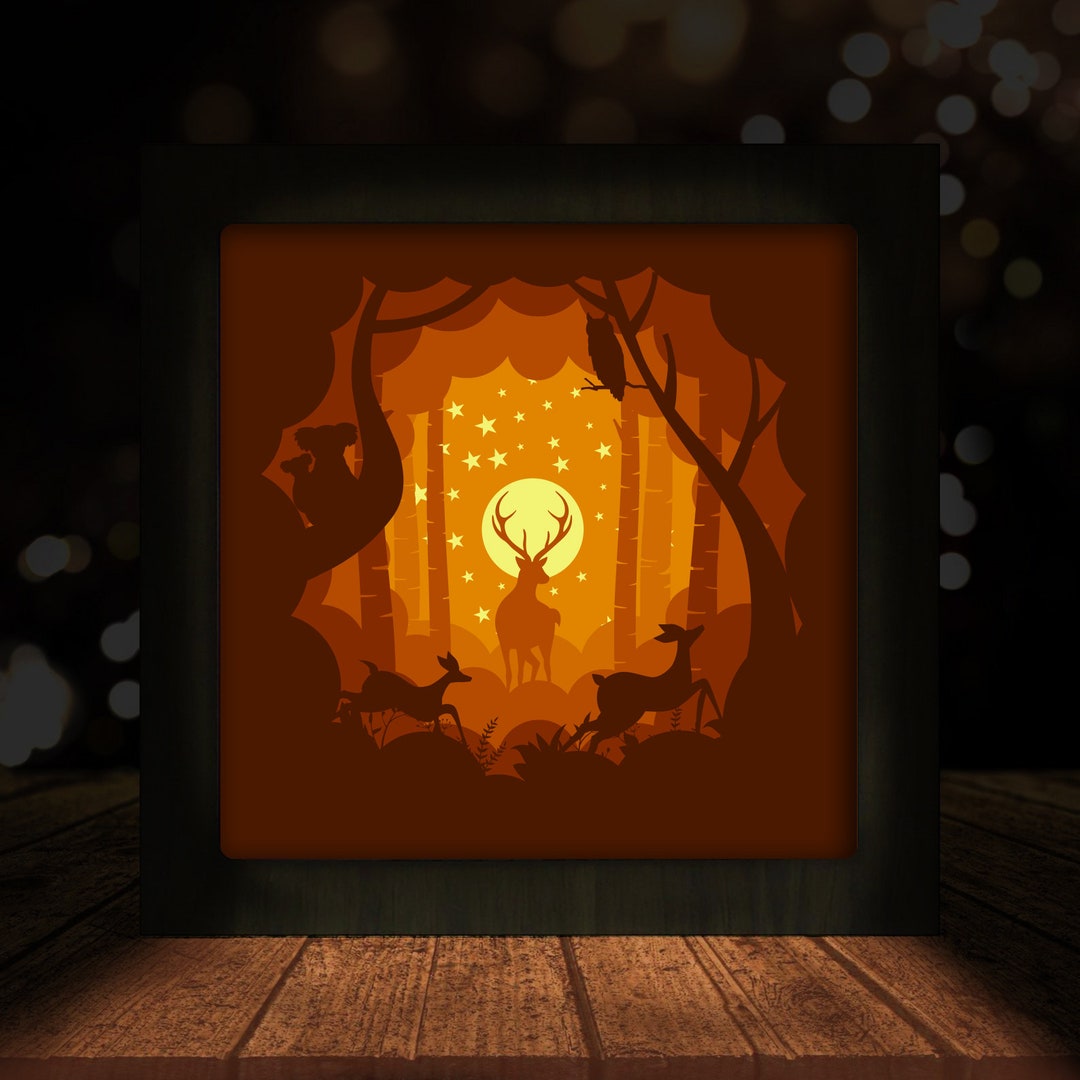 King Deer Silhouette, Shadow Box SVG Paper Cut Light Box Template ...