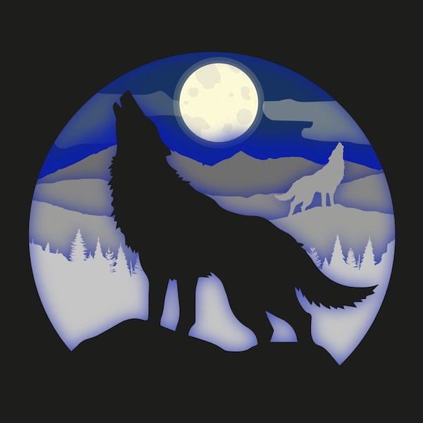 Wolf Moon , 3D Paper Cut Light Box Template, SVG Digital Download Files, Shadow Box SVG Digital Download Files, For Cricut Wolf Moon , 3D Paper Cut Light Box Template, SVG Digital Download Files, Shadow Box SVG Digital Download Files, For Cricut
