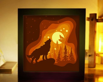 Wolf Mountain, 3D Paper Cut Light Box Template, SVG Digital Download Files, Shadow Box SVG Digital Download Files, For Cricut