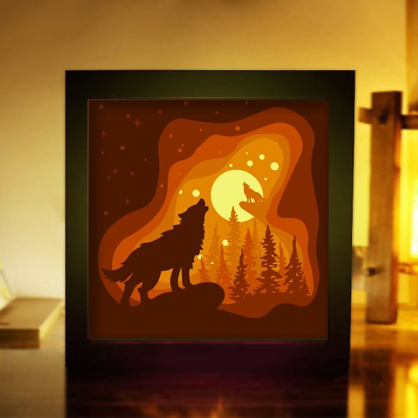Wolf Mountain, 3D Paper Cut Light Box Template, SVG Digital Download Files, Shadow Box SVG Digital Download Files, For Cricut Wolf Mountain, 3D Paper Cut Light Box Template, SVG Digital Download Files, Shadow Box SVG Digital Download Files, For Cricut