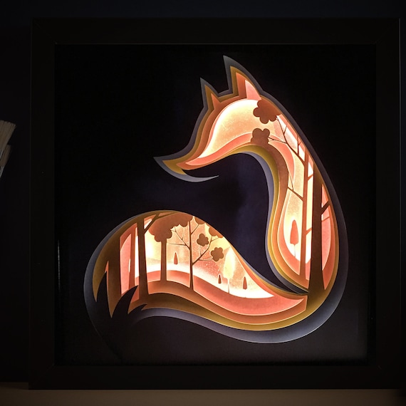 Download Red Fox 3d Paper Cut Light Box Template Svg Digital Download Etsy