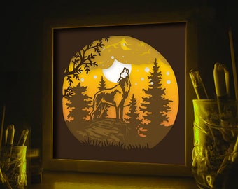 Wolf forest, 3D Paper Cut Light Box Template, SVG Digital Download Files, Shadow Box SVG Digital Download Files, For Cricut