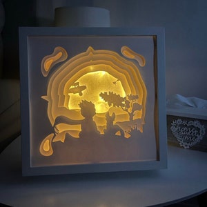 Scatola delle ombre del piccolo principe, modello di scatola luminosa spaziale, modello di scatola luminosa con carta tagliata 3D Fox, scatola con carta tagliata 3D, strato SVG