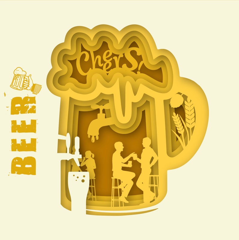Download Beer drink 3D Paper Cut Light Box Template SVG Digital | Etsy