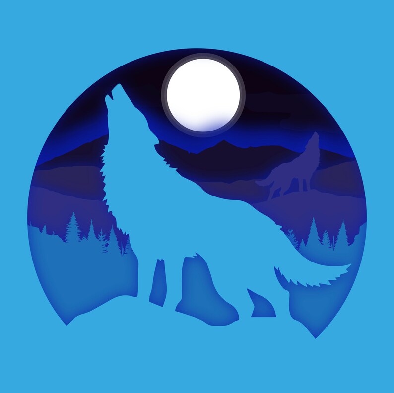 Download Wolf Moon 3D Paper Cut Light Box Template SVG Digital | Etsy