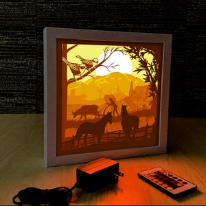 Farm Village Horse Shadow Box Template: 3D Paper Cut Light Box (SVG Digital Download)